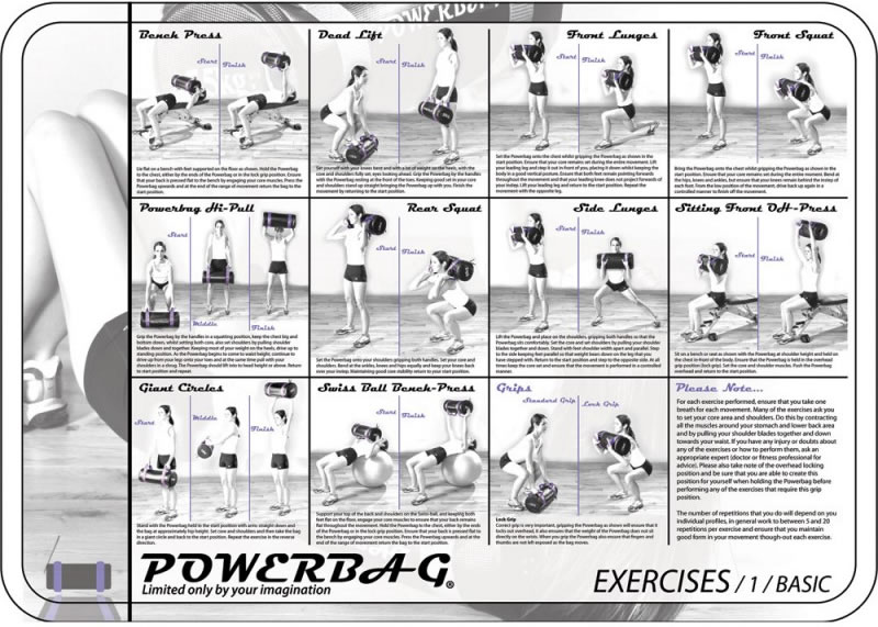 Powerbag Poster showing Basic Exercises